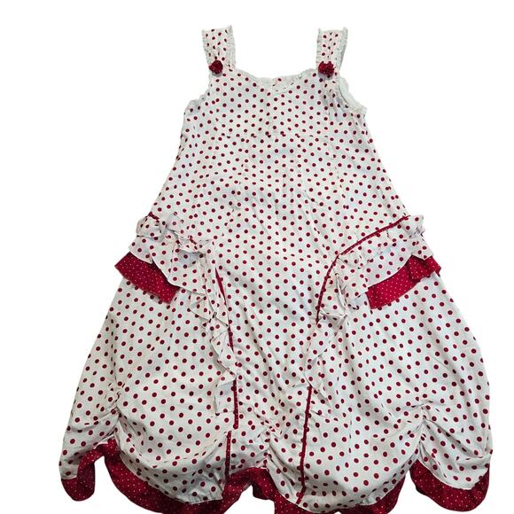Pom Pom Red Polka Dot Dress Ruffles and Bows Girls Sz XL Girly - Picture 1 of 15